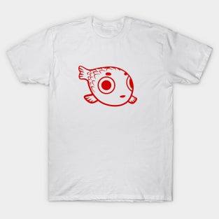 Stylized minimalist design of a cute Puffer fish. Red ink T-Shirt